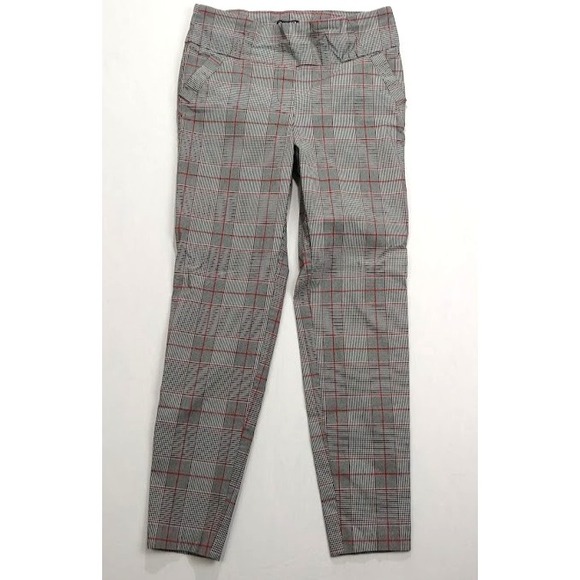 SOHO Pants Women Size S Black Red Plaid Stretch Slim‎ Fit Trousers Career Lq - Picture 2 of 10